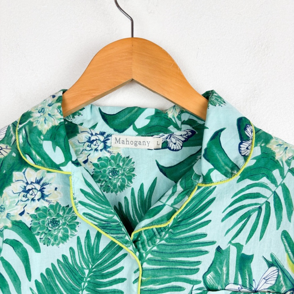 The Mahogany Store Green Leaf Print Cotton Pajama Set - Picture 4 of 10